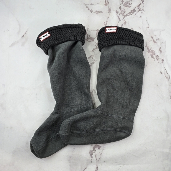 Hunter Socks Liner Boot Gray Fleece Knit Winter Insulated Sweater Cuffed Slipper - Picture 1 of 5